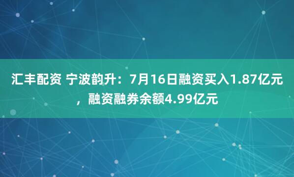 汇丰配资 宁波韵升：7月16日融资买入1.87亿元，融资融券余额4.99亿元